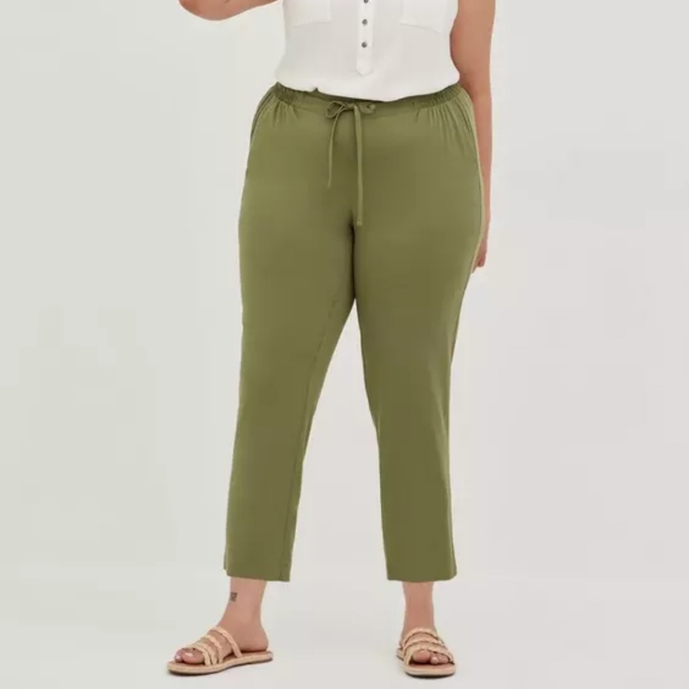 Torrid Taper Green Stretch Challis Pants high rise Tie Front Pants size 3 / 3X - Picture 2 of 15